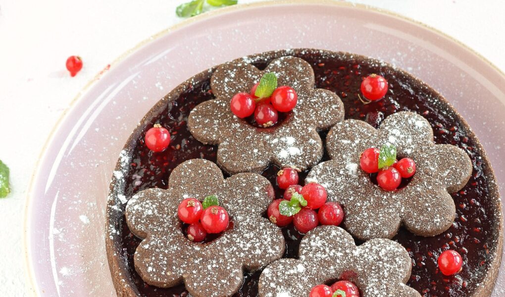 tarte cioccolato, croccante e lamponi